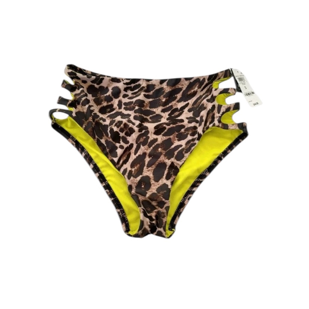 Bar III Women's Beach Cheetah Printed High Rise Bikini Bottoms Size S NWT